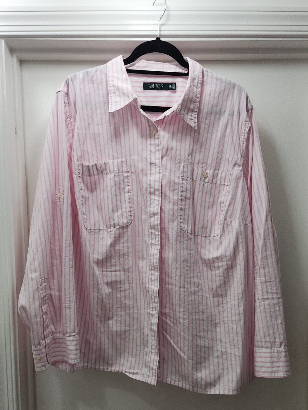 Lauren Ralph Lauren 100% Cotton Pink Striped Woman's Button Down Shirt 3x